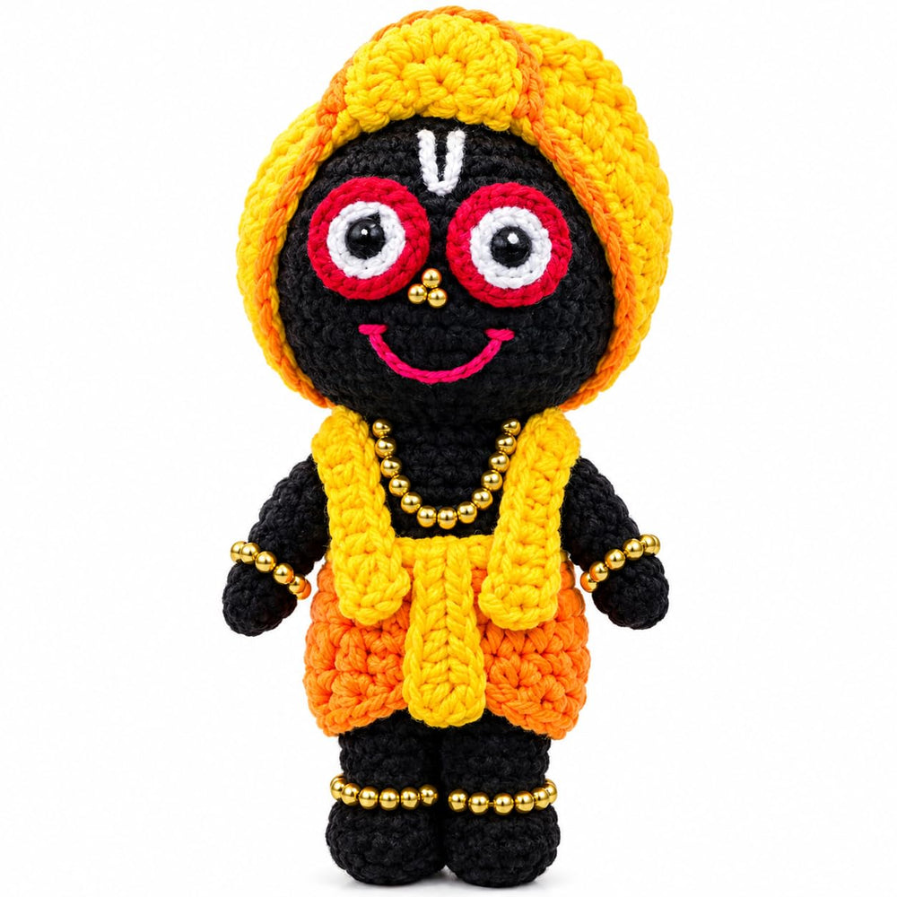 Handmade Crochet Lord Jagannath Idol for Kids, Cute Mini Decorative Idol for School Bag Companion, Portable Travel Companion, Kids Gift for Birthday (Pack of 1)