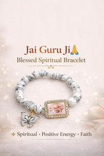 Guruji Swaroop Bracelet with White & Black Beads and Butterfly Charm | Jai Guruji Spiritual Bracelet for Devotional Gifting | Pack of 1
