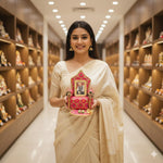 Guruji Darbar Includes Singhasan with Guruji Swaroop, Charan Paduka and Gold Plated Butterfly|Shukrana Blessings|Imported Wood|Fabric|Color : Pink & Multicolor Flowers, 12.7 x 12.7 Cm