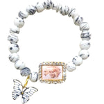 Guruji Swaroop Bracelet with White & Black Beads and Butterfly Charm | Jai Guruji Spiritual Bracelet for Devotional Gifting | Pack of 1