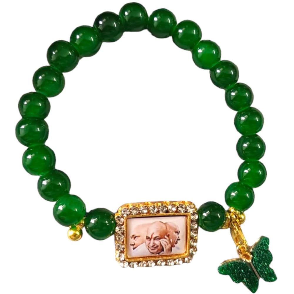 Guru Ji Swaroop Braclet of Green Pearl with Shiny Butterfly Charm | Pack of 1 | *** Limited Stock ***
