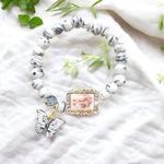 Guruji Swaroop Bracelet with White & Black Beads and Butterfly Charm | Jai Guruji Spiritual Bracelet for Devotional Gifting | Pack of 1