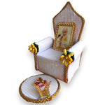 Guruji Darbar Includes Singhasan with Guruji Swaroop, Charan Paduka and Gold Plated Butterfly on mat | Shukrana Blessings | Imported Wood | Premium Fabric | Color : White