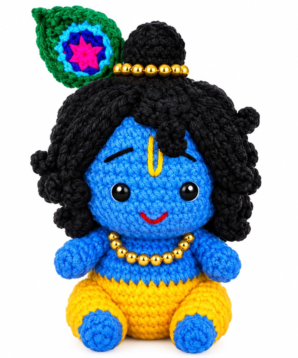 Mini Handmade Crochet Krishna Idol for Kids | Mini School Bag Toy Companion | Home Decor | Gifting (Pack of 1)