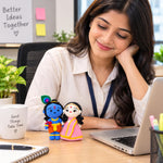 Handmade Crochet Radha Krishna Idol Set for Office Gifting & Home Decor | Cute Spiritual Decorative Showpiece for Desk, Workstation, Living Room & Pooja Room | Good Luck Gift