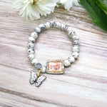 Guruji Swaroop Bracelet with White & Black Beads and Butterfly Charm | Jai Guruji Spiritual Bracelet for Devotional Gifting | Pack of 1