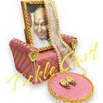 Guruji Darbar Includes Singhasan with Guruji Swaroop, Charan Paduka and Gold Plated Butterfly on mat | Imported Wood | Premium Fabric | Color : Girly Pink