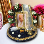 Jai GURU JI | Guruji Darbar Includes Guruji Swaroop, Charan Paduka and Gold Plated Butterfly on mat | Imported Wood | Premium Fabric | Color : Blue